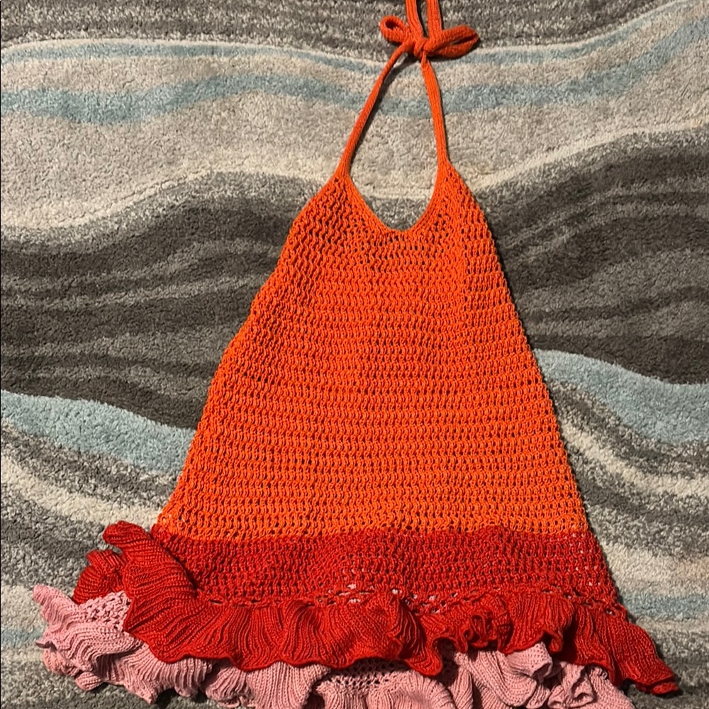 Women's Backless Orange and Red Dress
